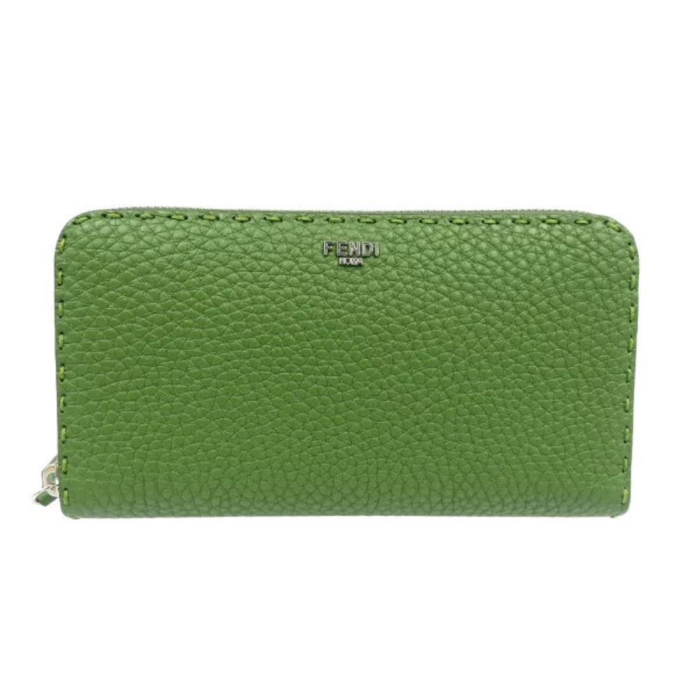Fendi Selleria Leather Green Round Zip Long Wallet
